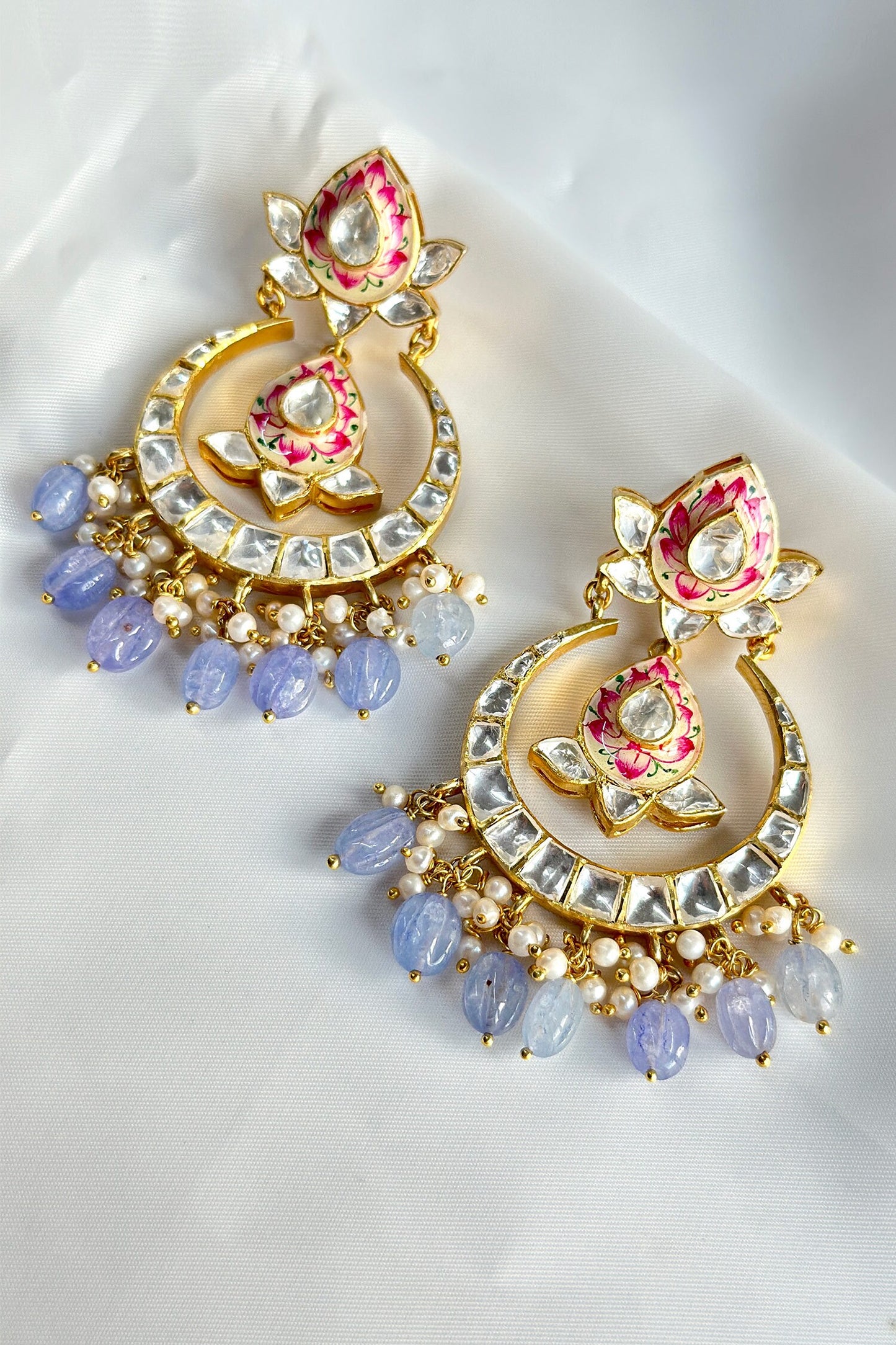Lotus Pattern Chandbali Earrings 