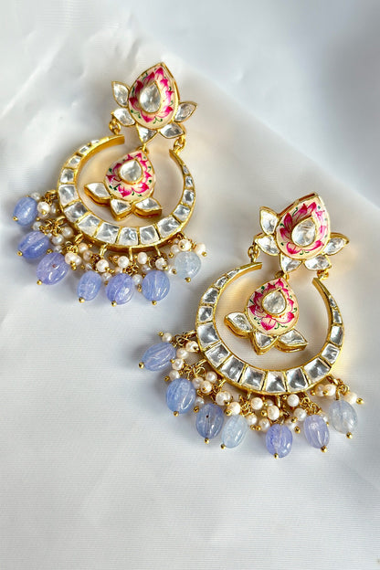 Lotus Pattern Chandbali Earrings 