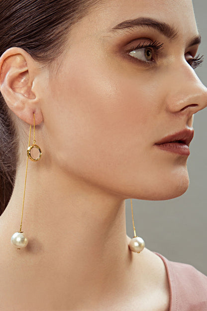Ayaana Mirror & Pearl Studded Needle Thread Earrings 