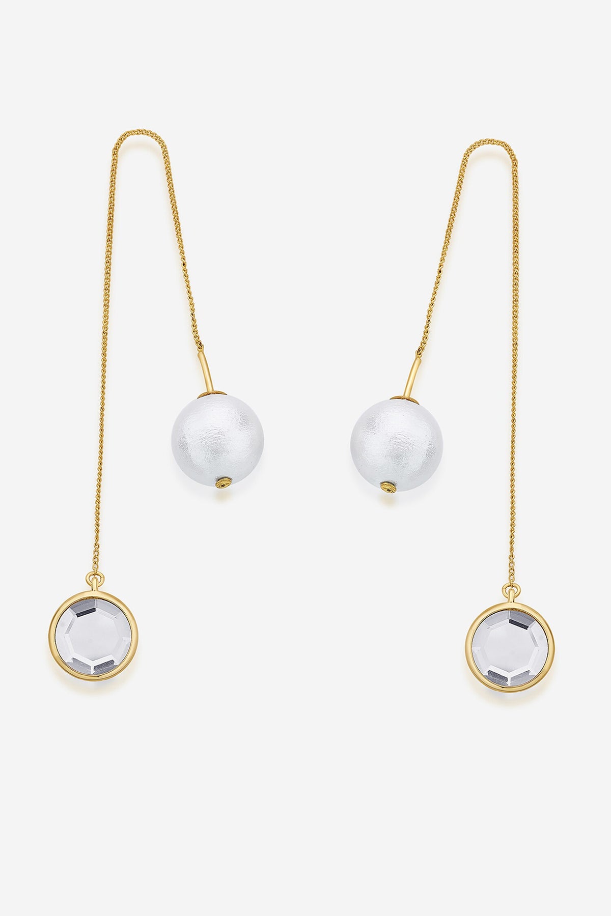 Ayaana Mirror & Pearl Studded Needle Thread Earrings 