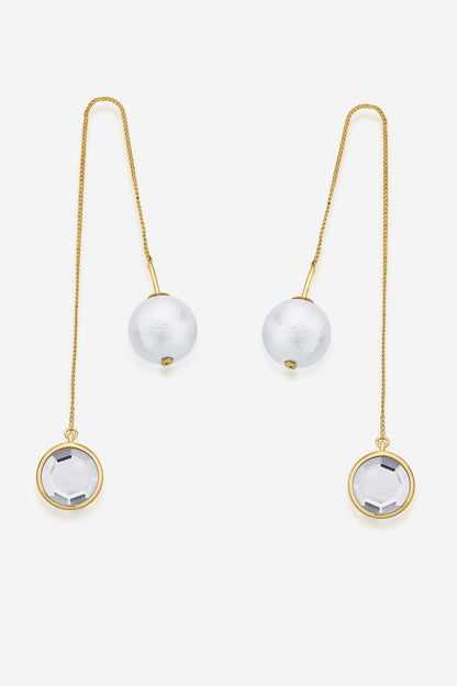 Ayaana Mirror & Pearl Studded Needle Thread Earrings 