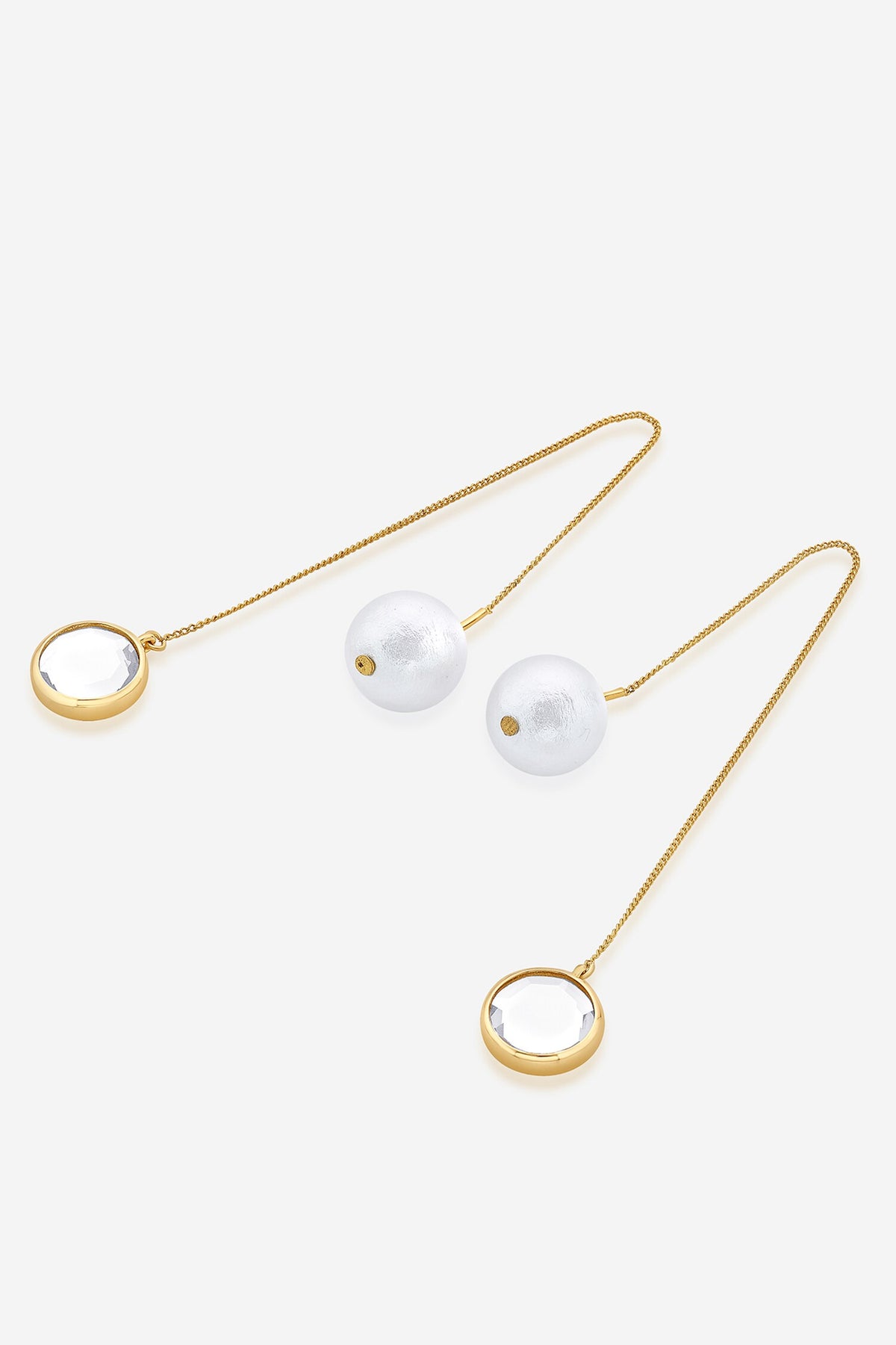 Ayaana Mirror & Pearl Studded Needle Thread Earrings 