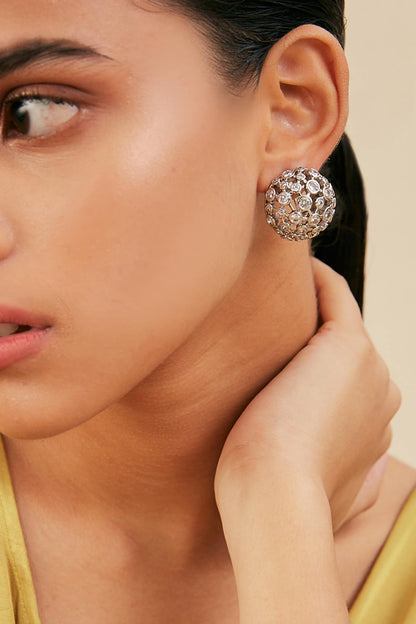 Cubic Zirconia Mesh Small Stud Earrings 
