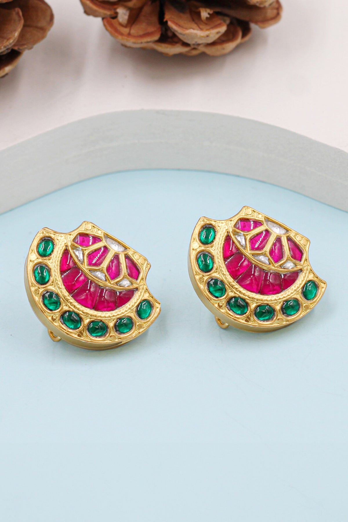 Kundan Embellished Geometric Cutwork Studs 