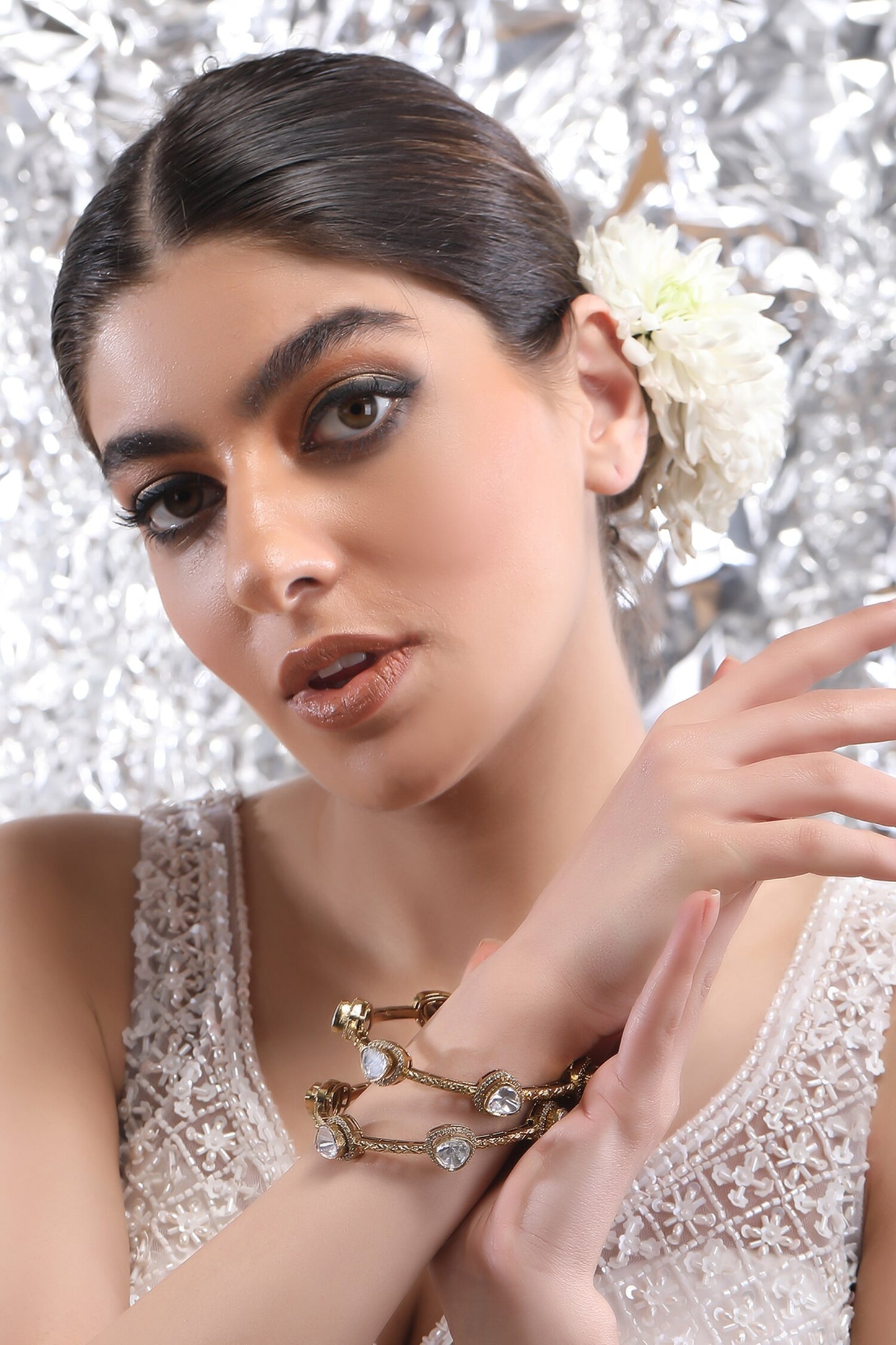 Kundan Embellished Bangle - Single Pc 
