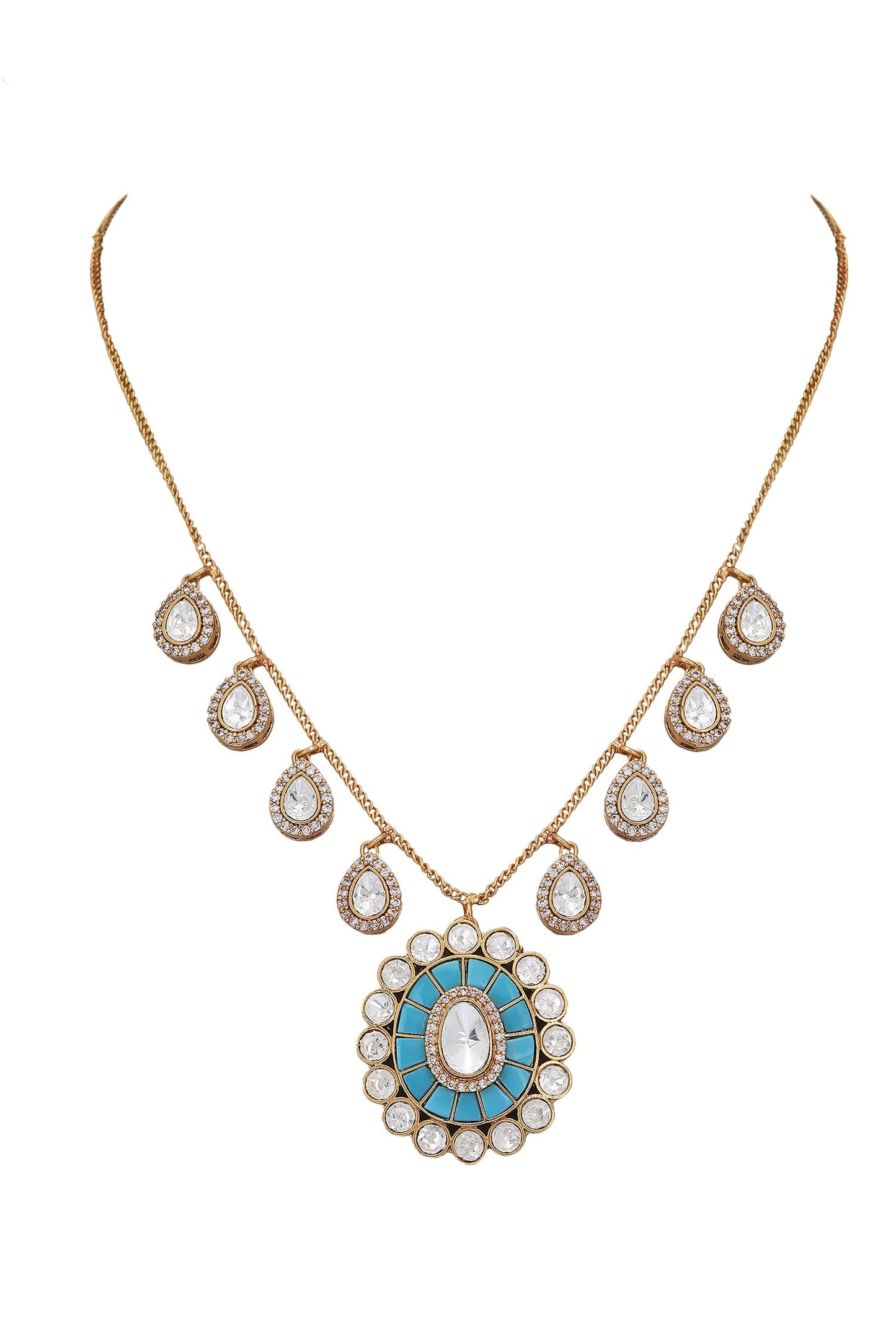 Blue Stone Embellished Necklace Set 