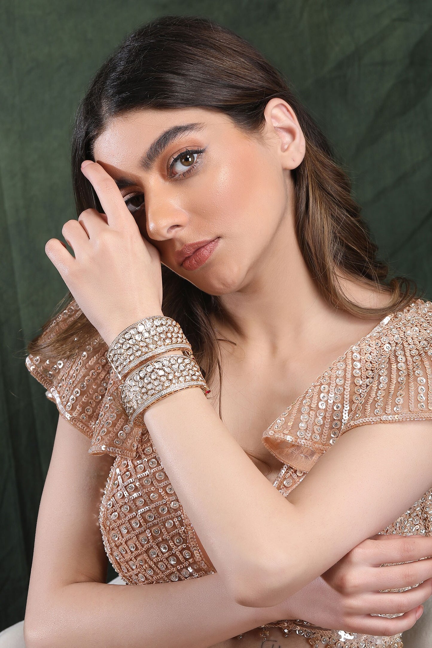 Kundan Embellished Bangle - Single Pc 