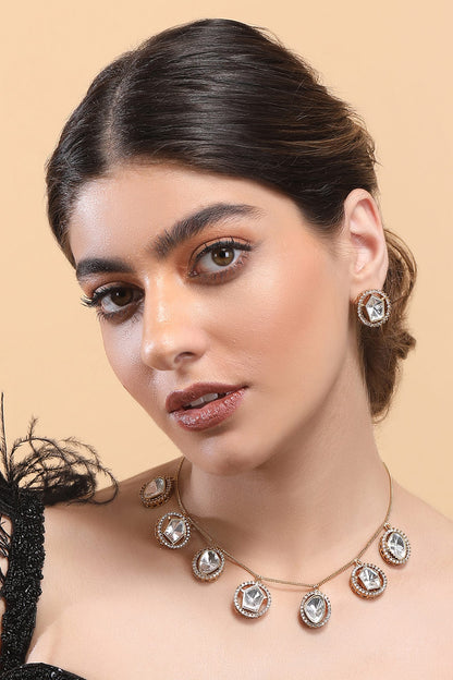 Stone Embellished Cutwork Necklace Set 