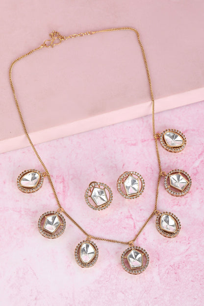 Stone Embellished Cutwork Necklace Set 