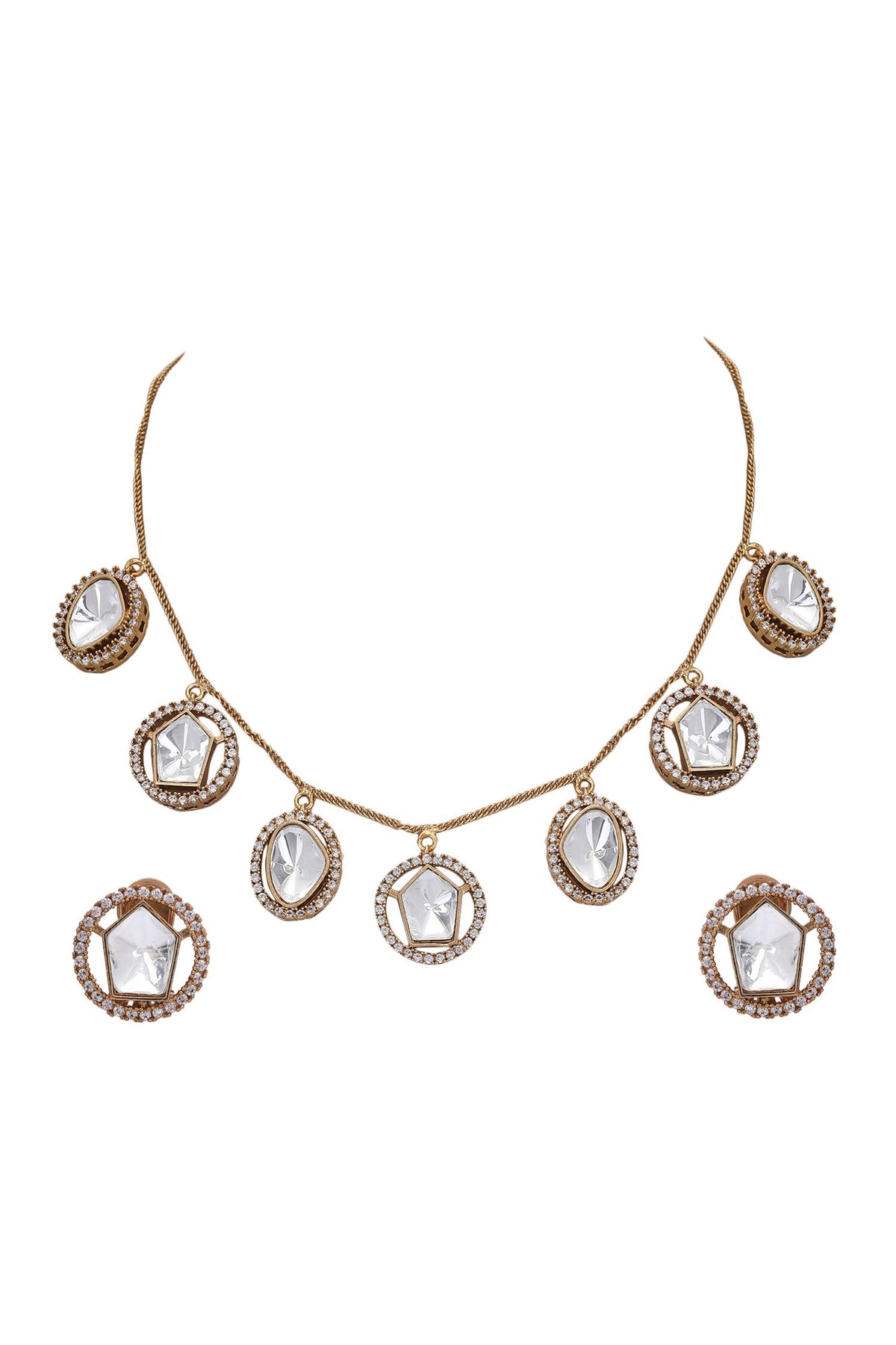 Stone Embellished Cutwork Necklace Set 