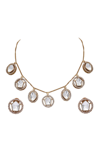 Stone Embellished Cutwork Necklace Set 