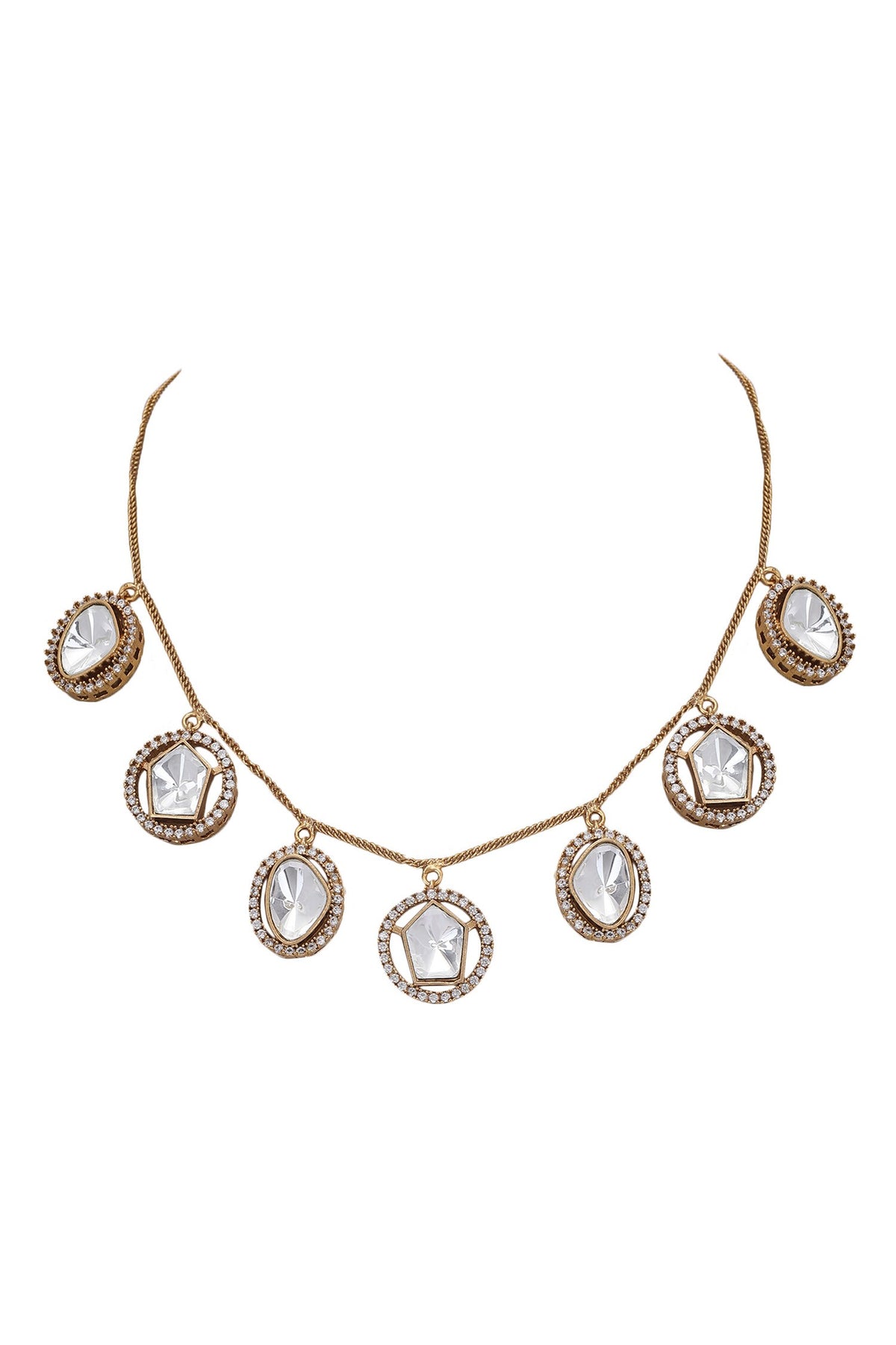Stone Embellished Cutwork Necklace Set 