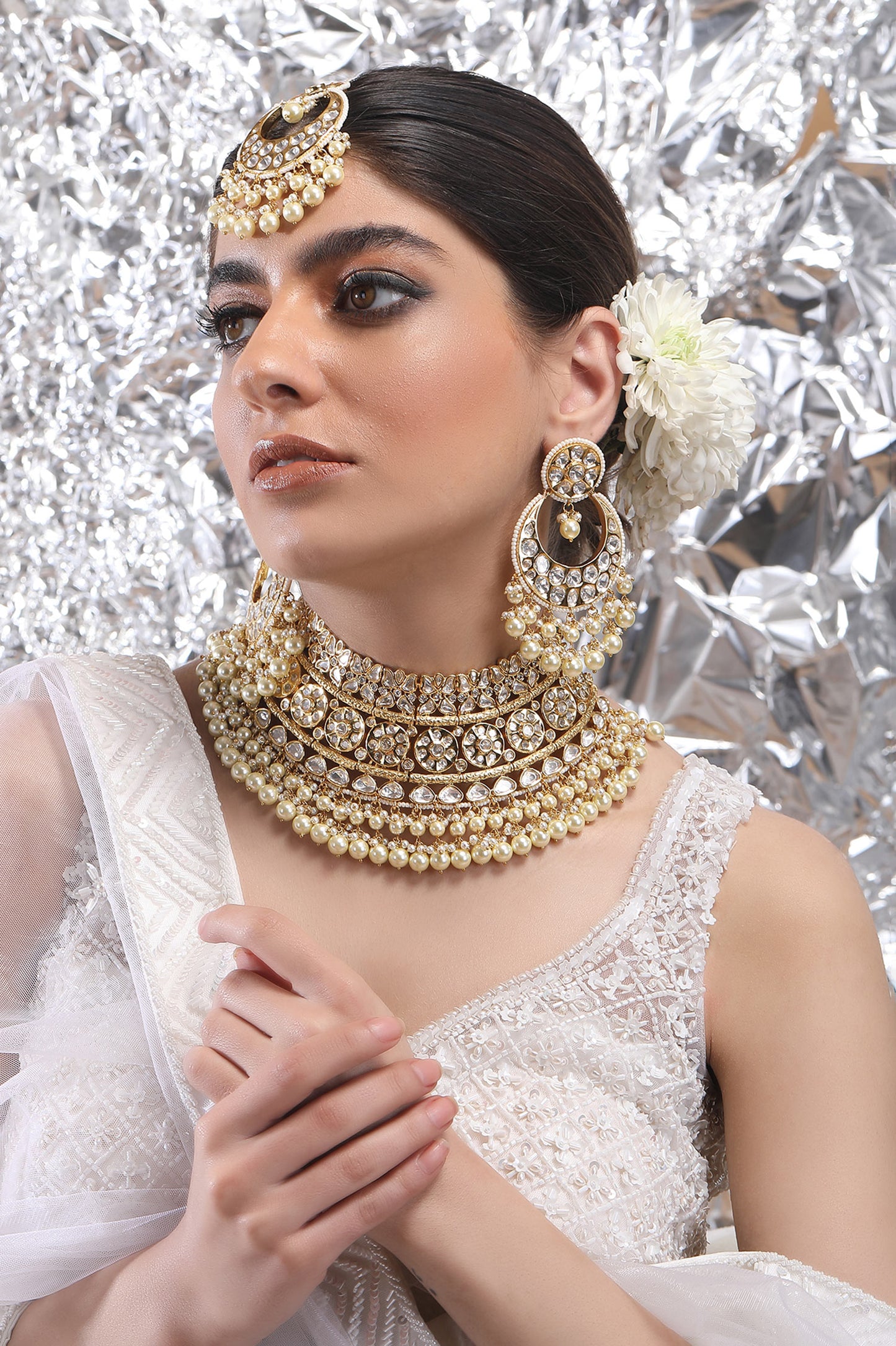 Stone Studded Cutwork Necklace Set 