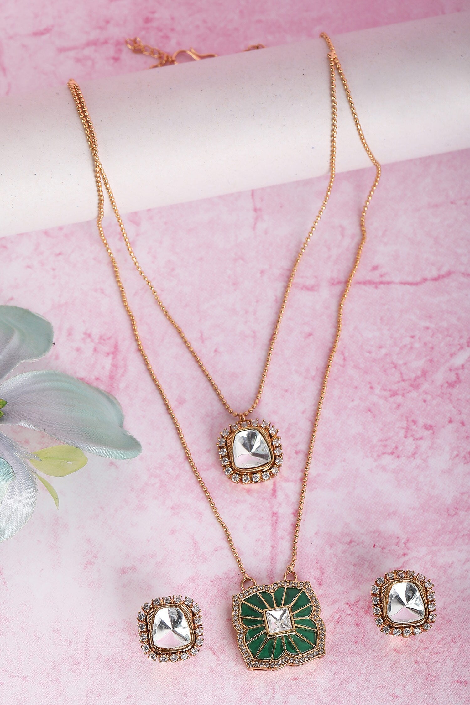 Kundan Embellished Layered Pendant Necklace Set 