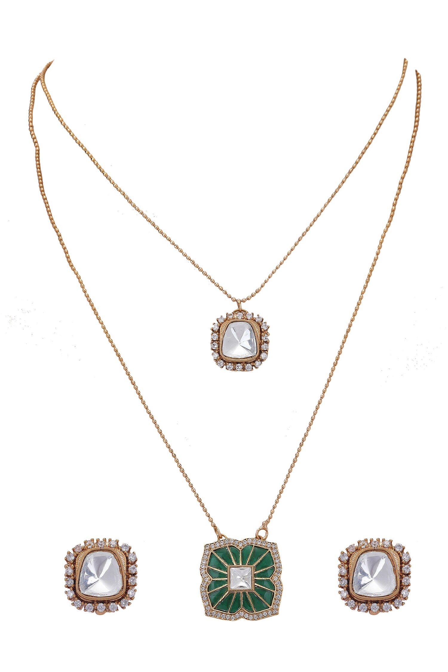Kundan Embellished Layered Pendant Necklace Set 