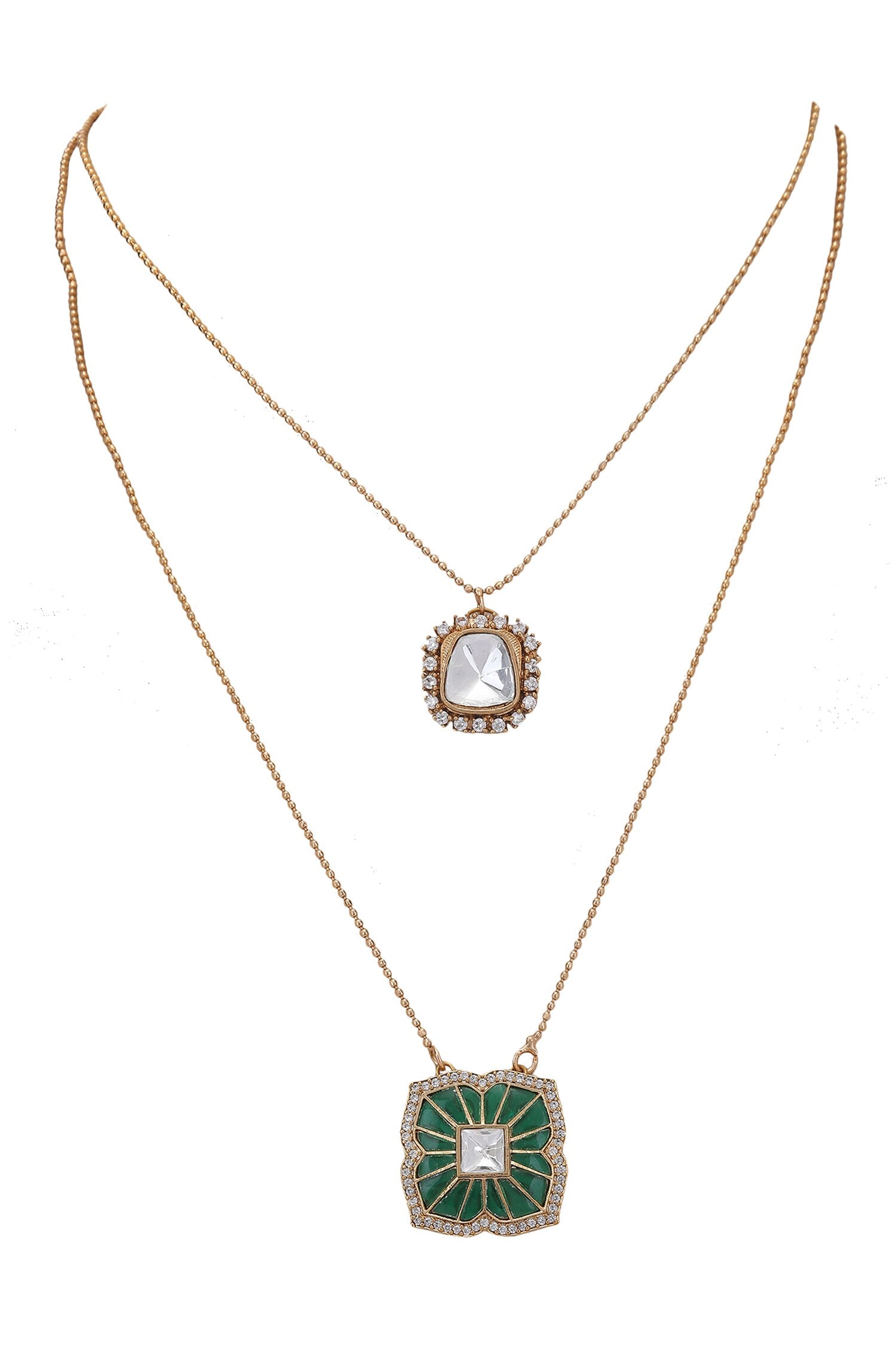 Kundan Embellished Layered Pendant Necklace Set 
