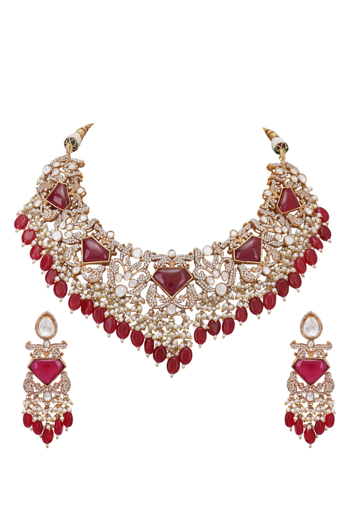 Diamond Carved Cutwork Necklace Set 