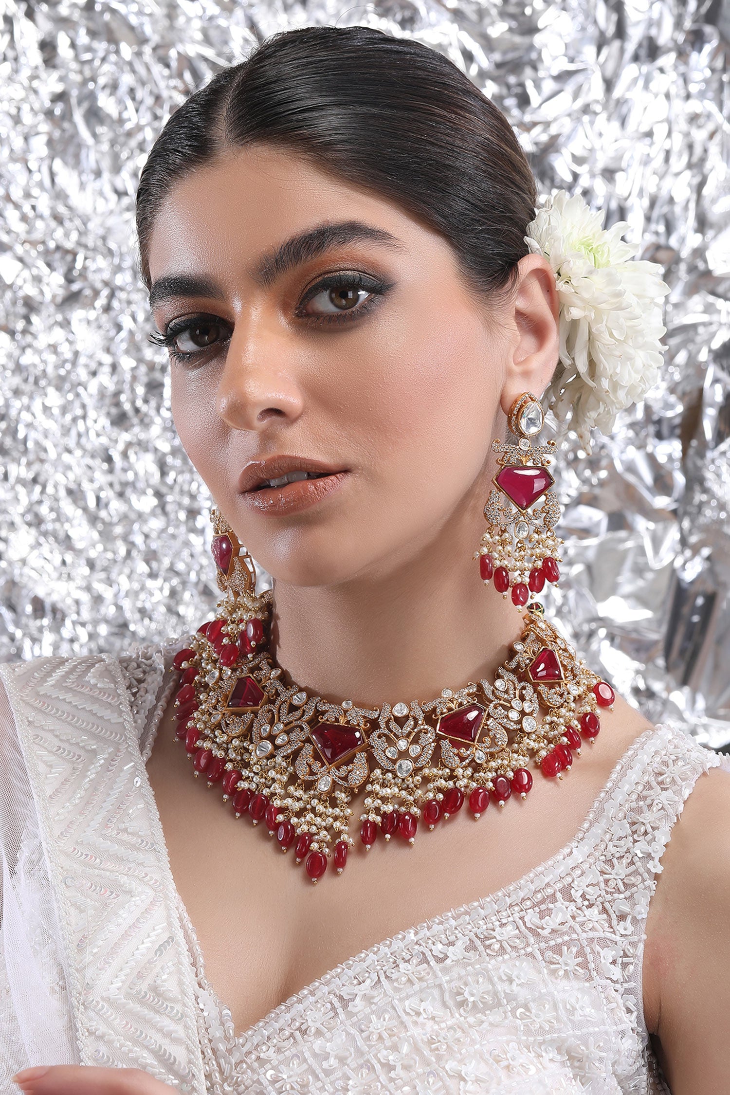 Diamond Carved Cutwork Necklace Set 
