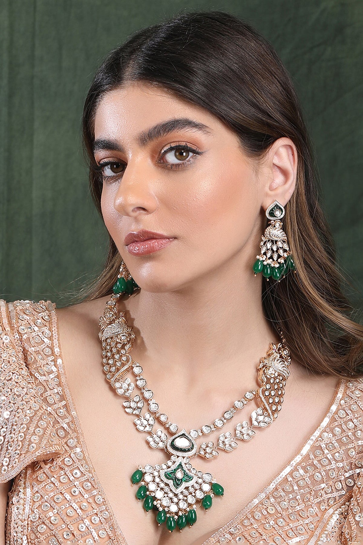 Peacock Carved Pendant Necklace Set 
