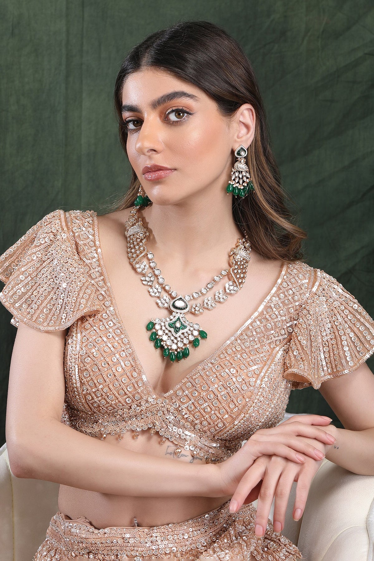 Peacock Carved Pendant Necklace Set 