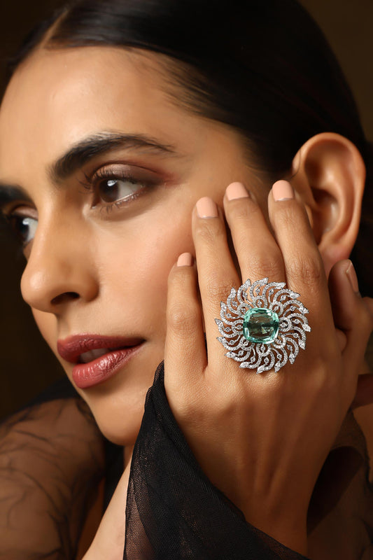 Emerald Floral Zirconia Ring 