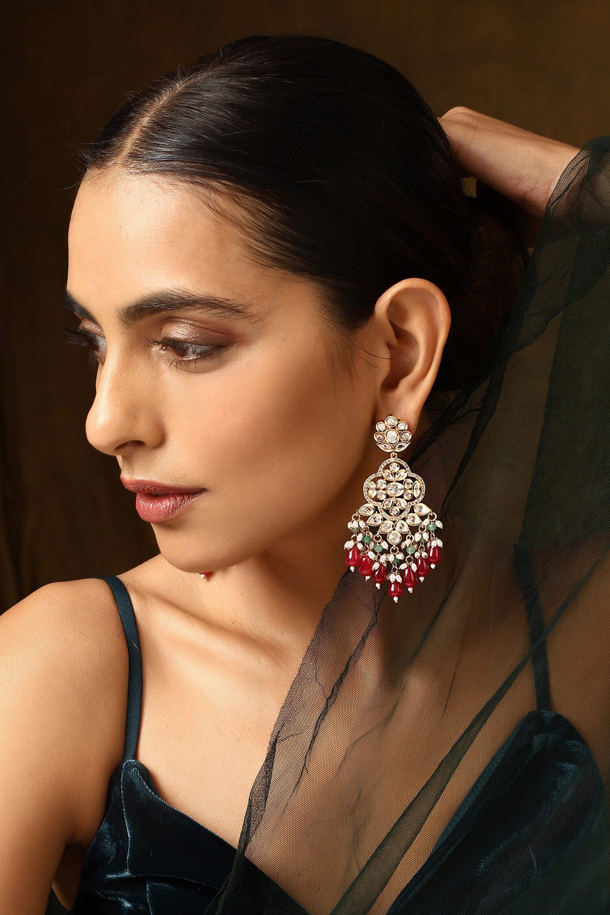 Polki Studded Floral Dangler Earrings 