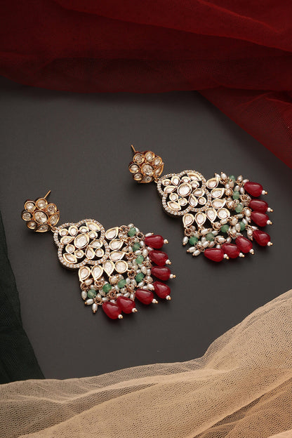 Polki Studded Floral Dangler Earrings 