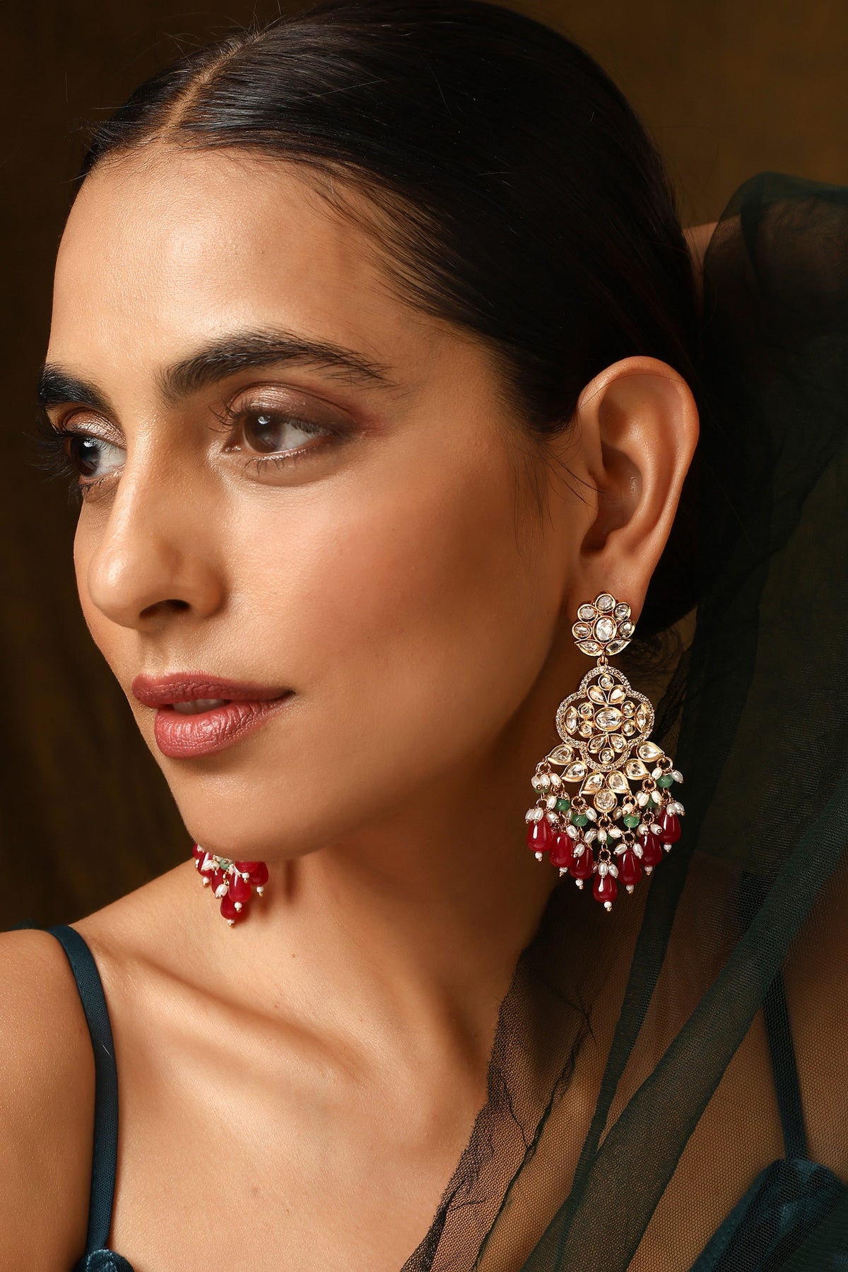 Polki Studded Floral Dangler Earrings 