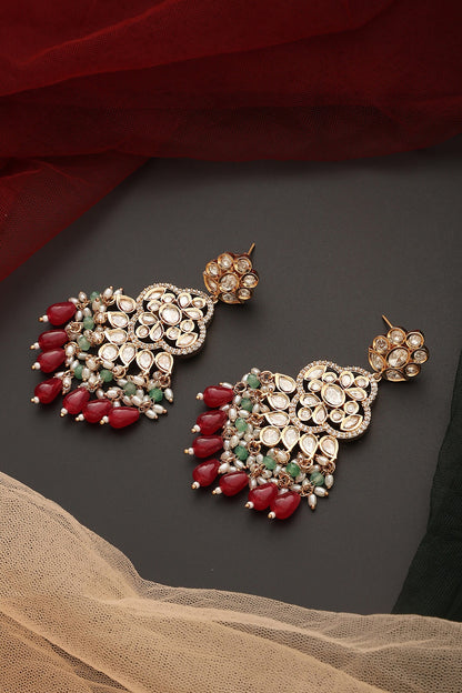 Polki Studded Floral Dangler Earrings 