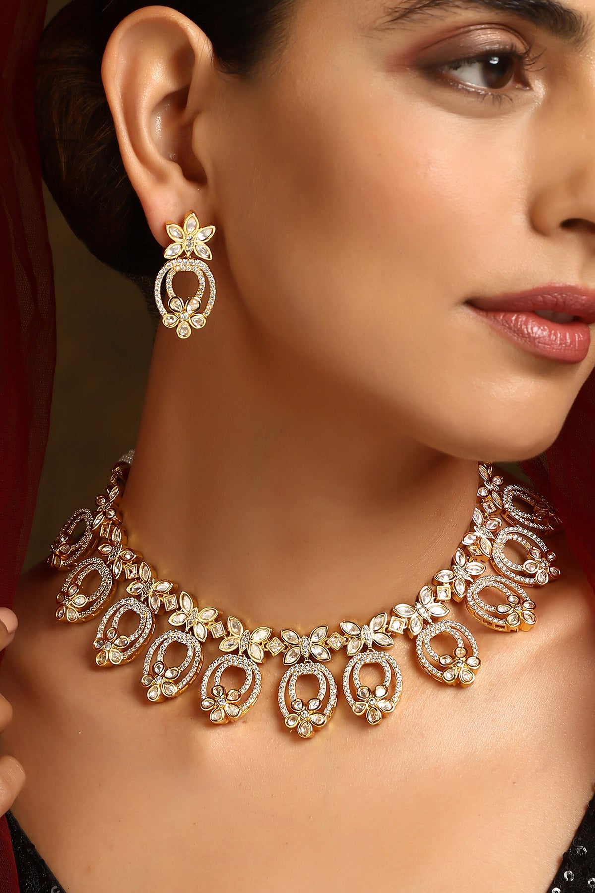 Polki Studded Floral Butterfly Necklace Set 