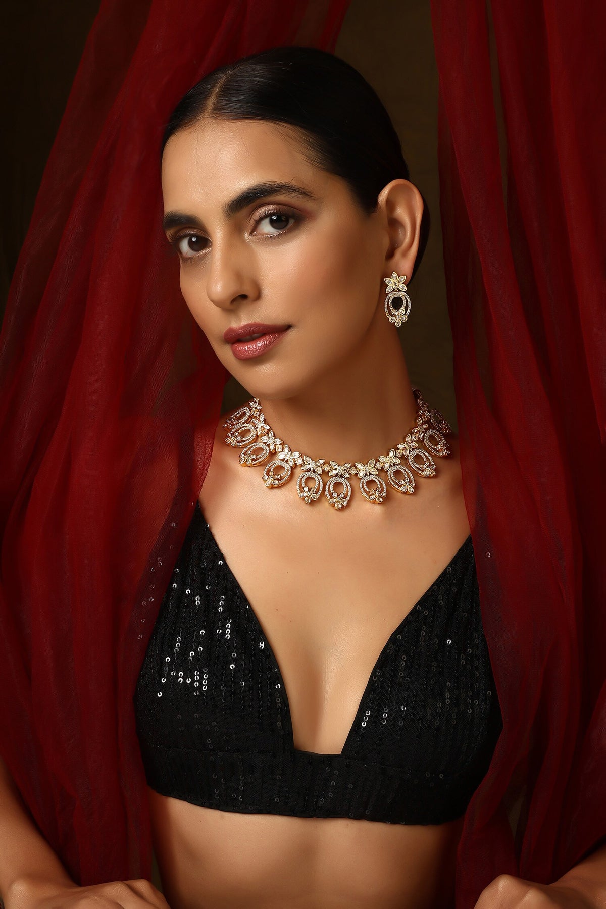 Polki Studded Floral Butterfly Necklace Set 