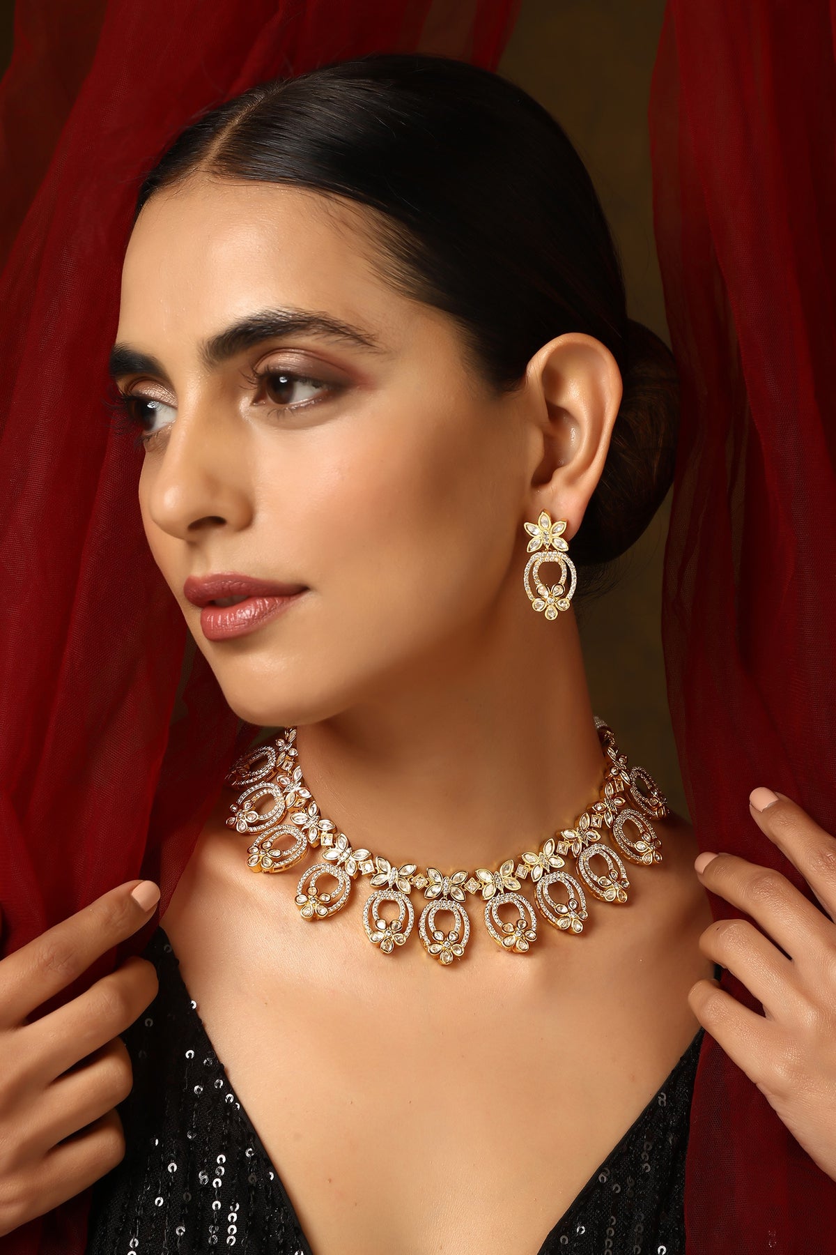 Polki Studded Floral Butterfly Necklace Set 