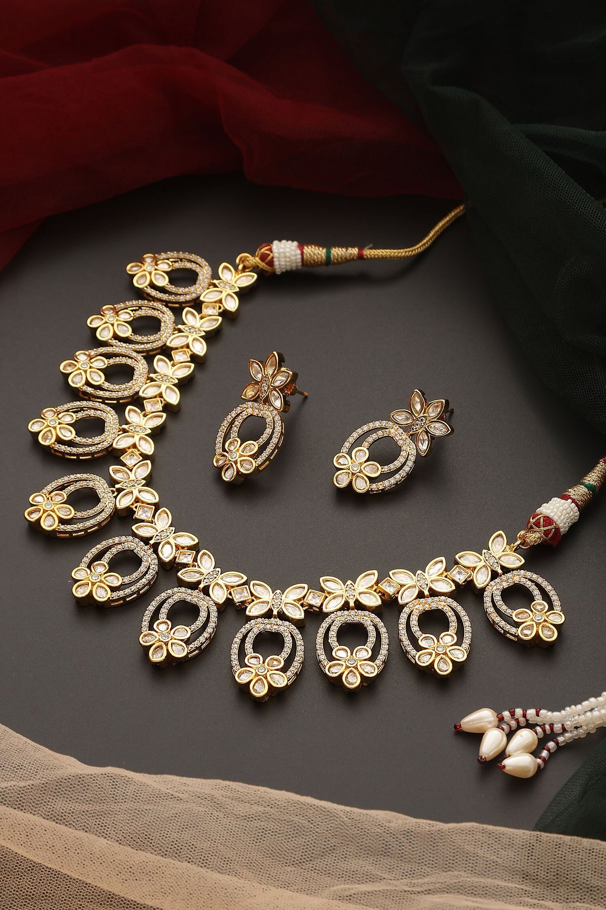 Polki Studded Floral Butterfly Necklace Set 
