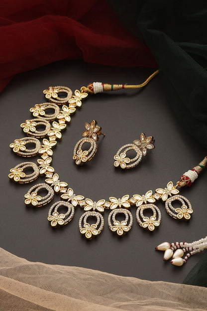 Polki Studded Floral Butterfly Necklace Set 