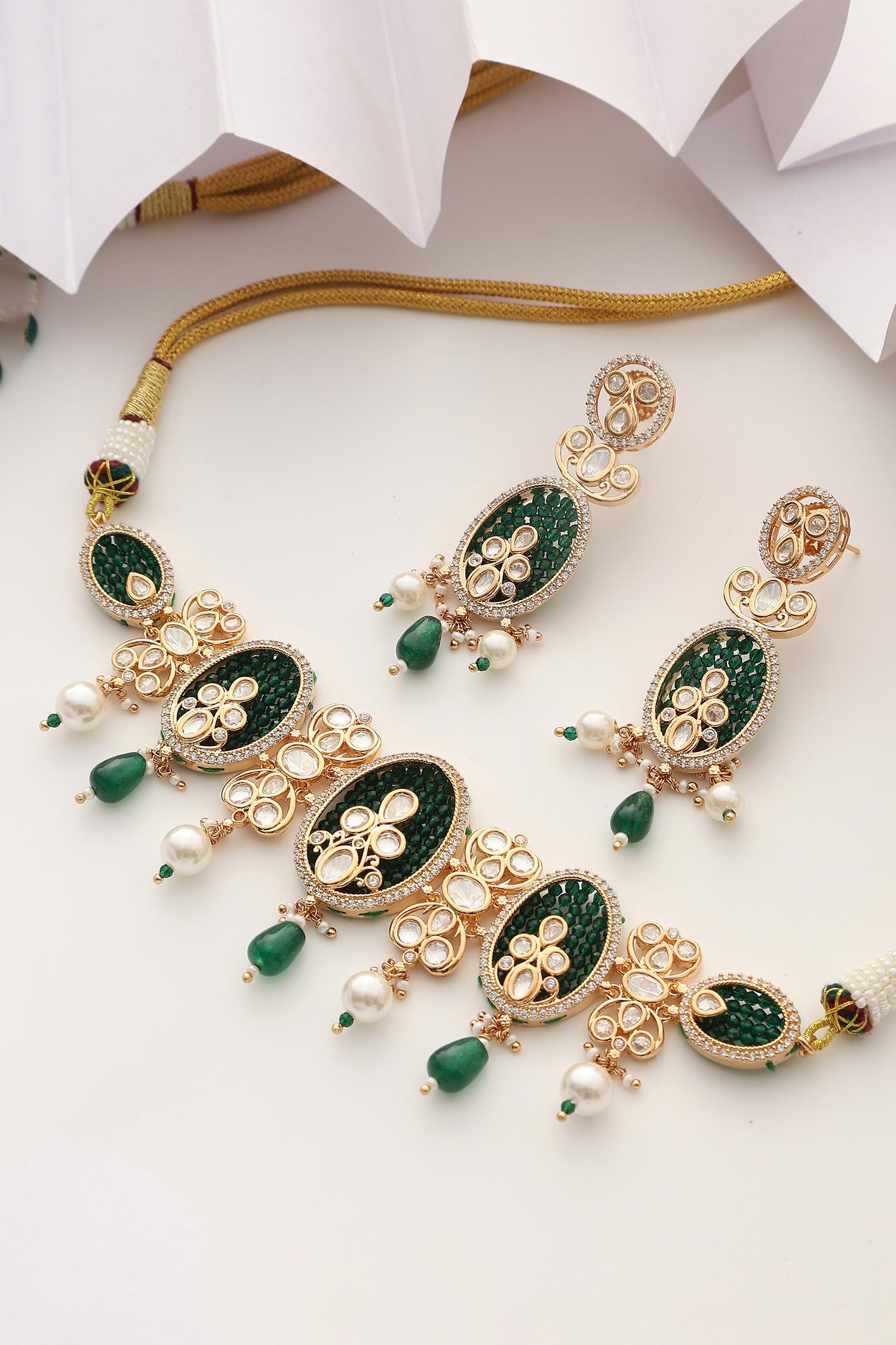 Floral Bead Studded Choker Necklace Set 