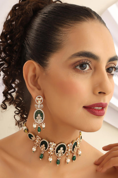 Floral Bead Studded Choker Necklace Set 