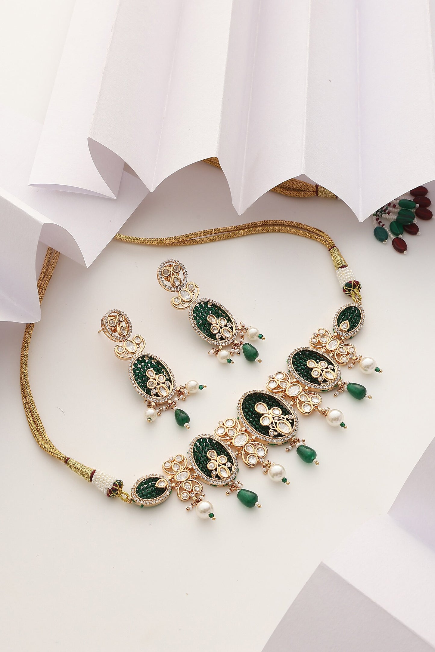 Floral Bead Studded Choker Necklace Set 