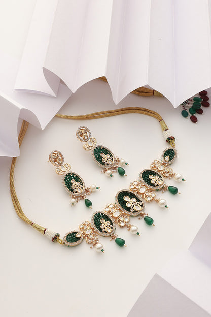 Floral Bead Studded Choker Necklace Set 