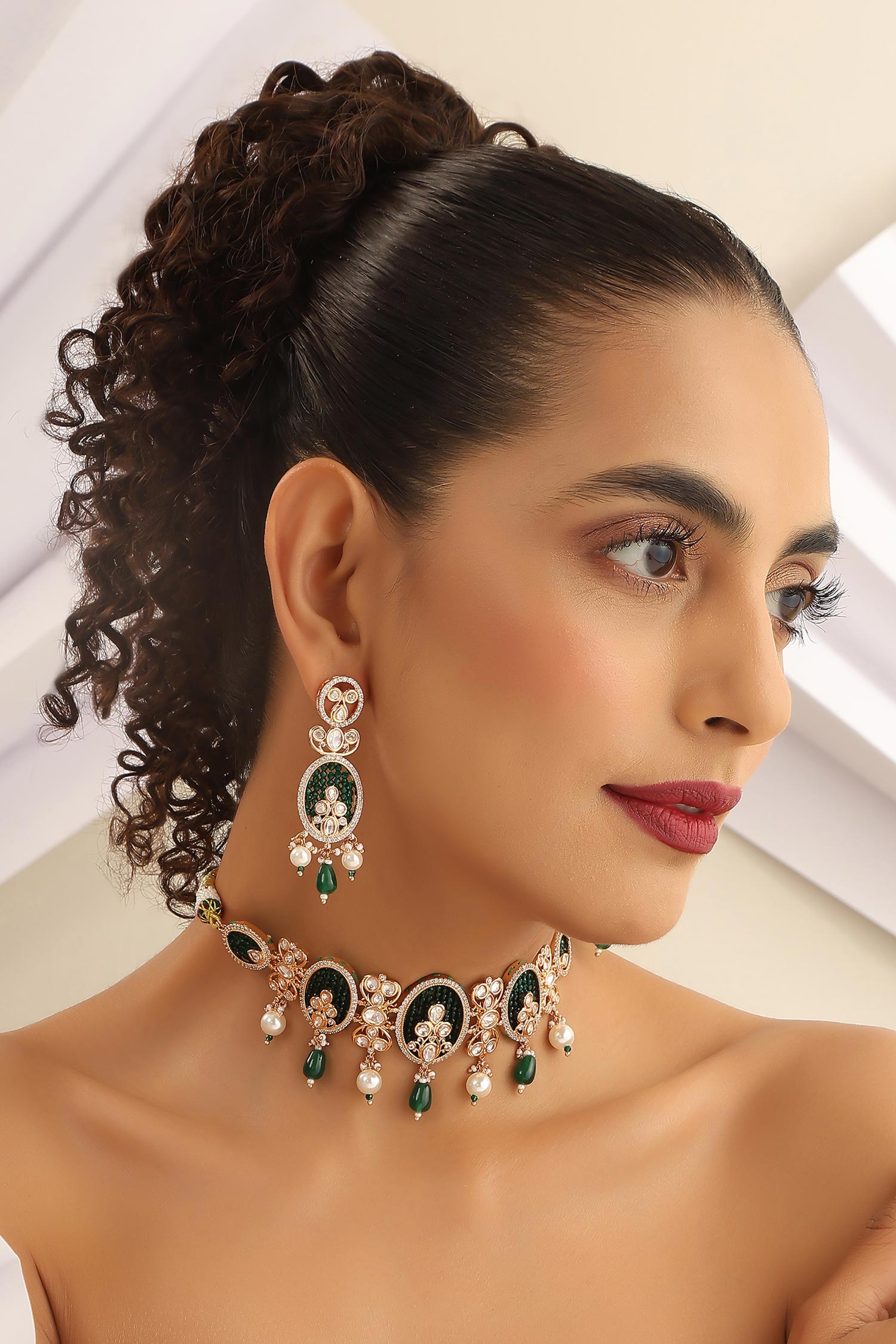 Floral Bead Studded Choker Necklace Set 