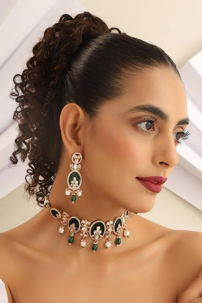 Floral Bead Studded Choker Necklace Set 