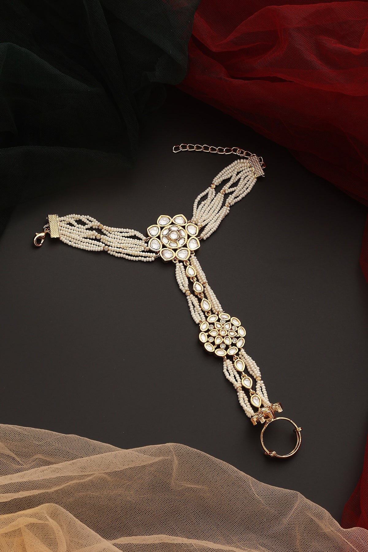 Floral Cutwork Polki Embellished Haathphool 