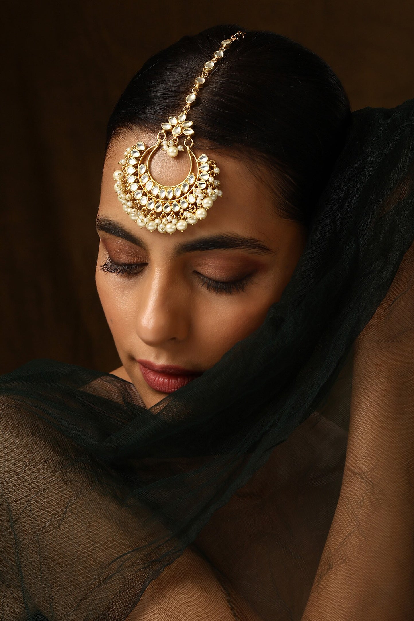 Crescent Moon Embellished Maangtikka 