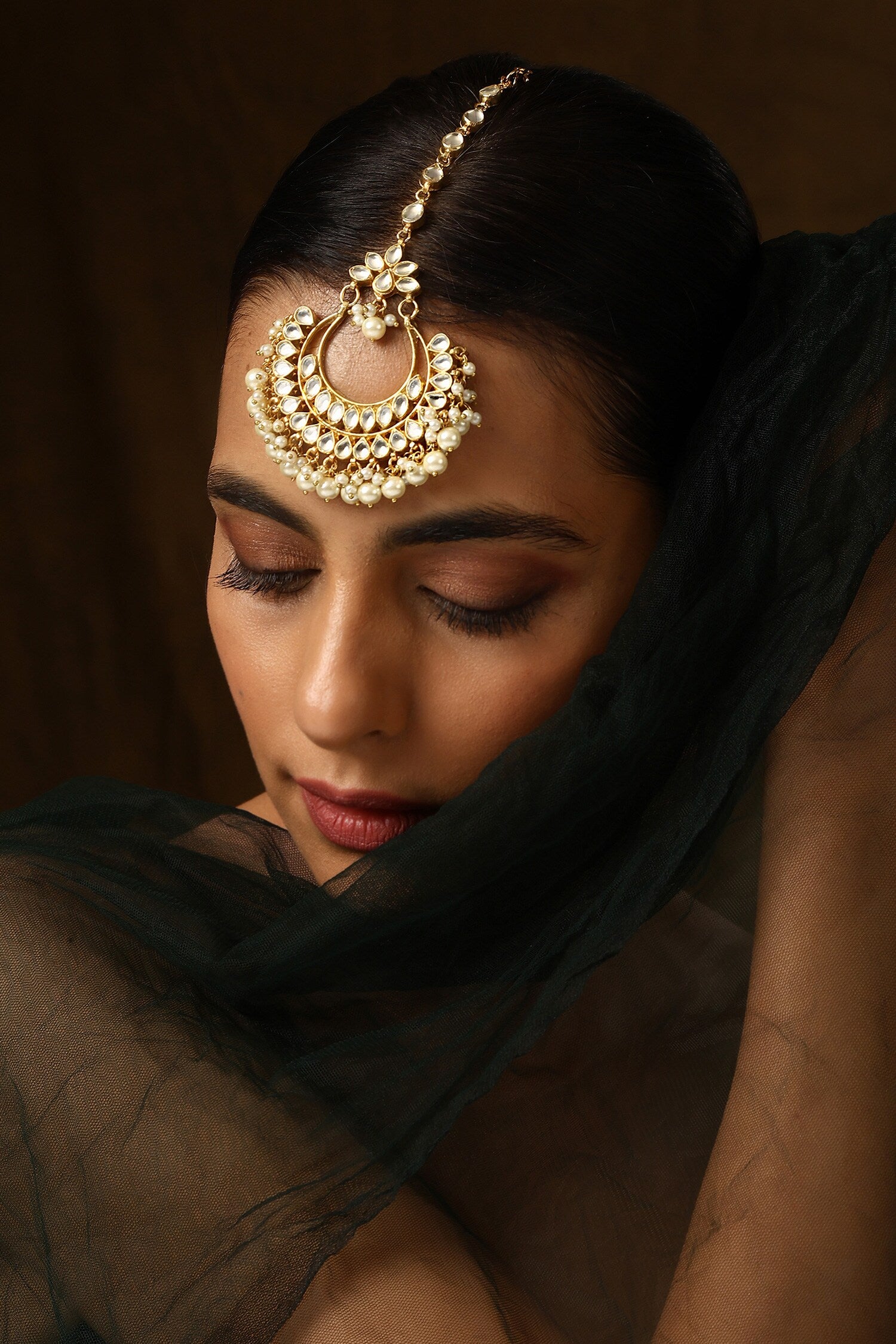 Crescent Moon Embellished Maangtikka 