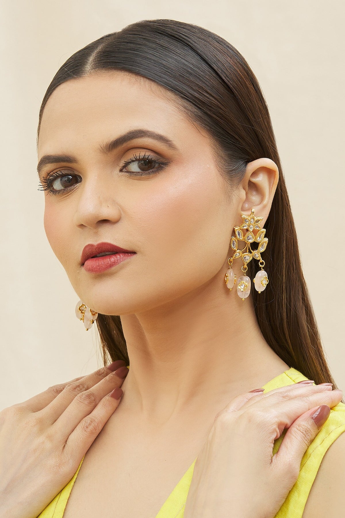 Floral Kundan Drop Earrings 
