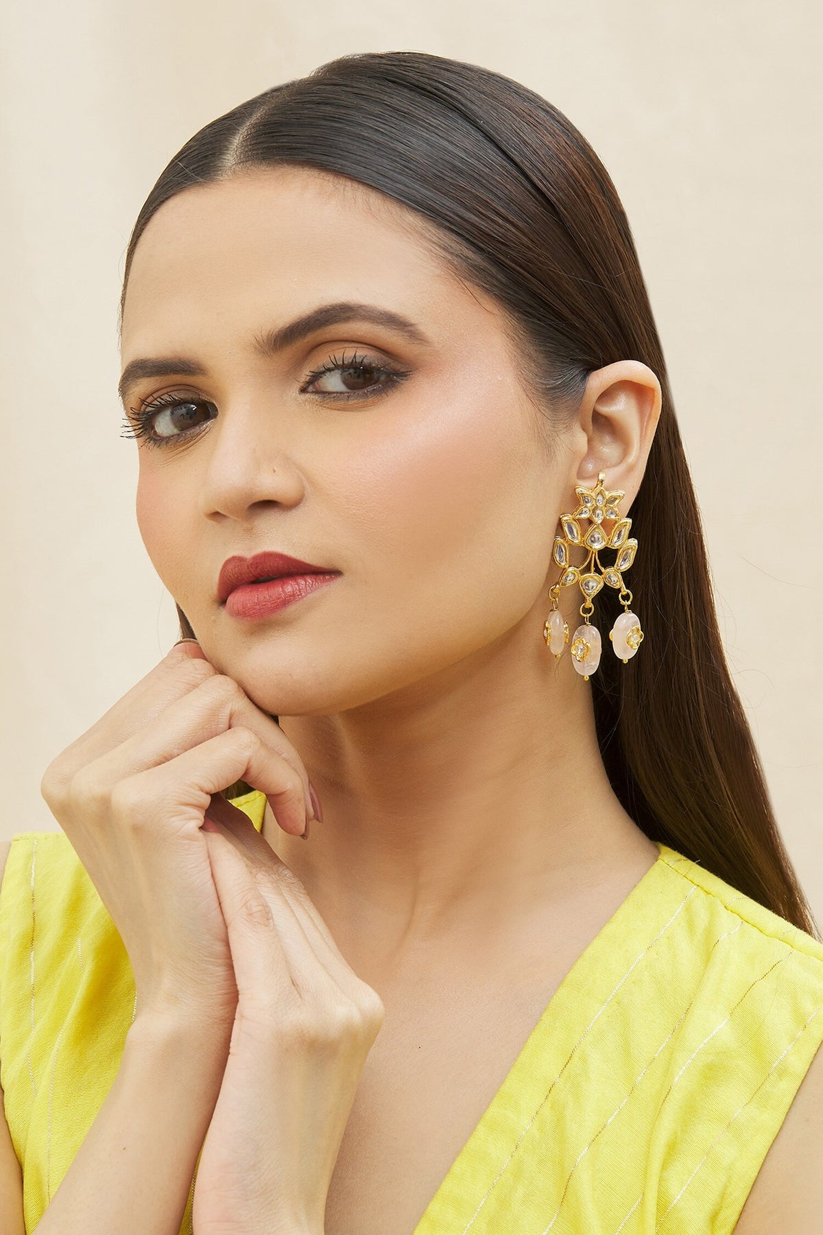 Floral Kundan Drop Earrings 