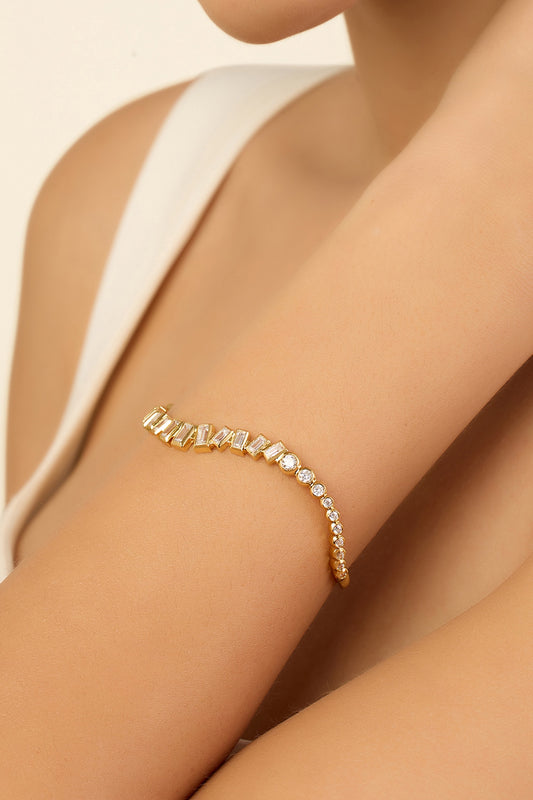 Cubic Zirconia Encrusted Quad Wave Cuff Bracelet 