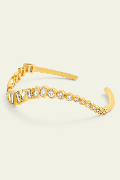Cubic Zirconia Encrusted Quad Wave Cuff Bracelet 