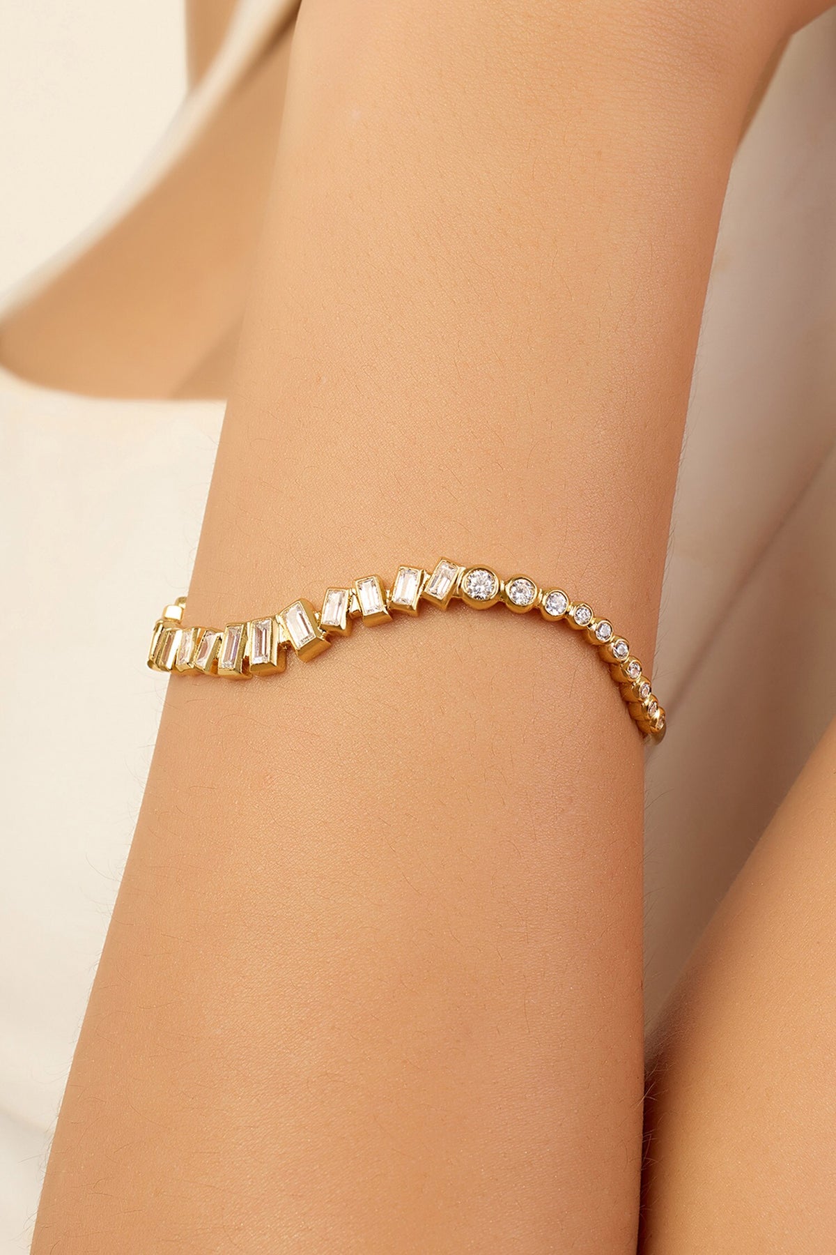 Cubic Zirconia Encrusted Quad Wave Cuff Bracelet 