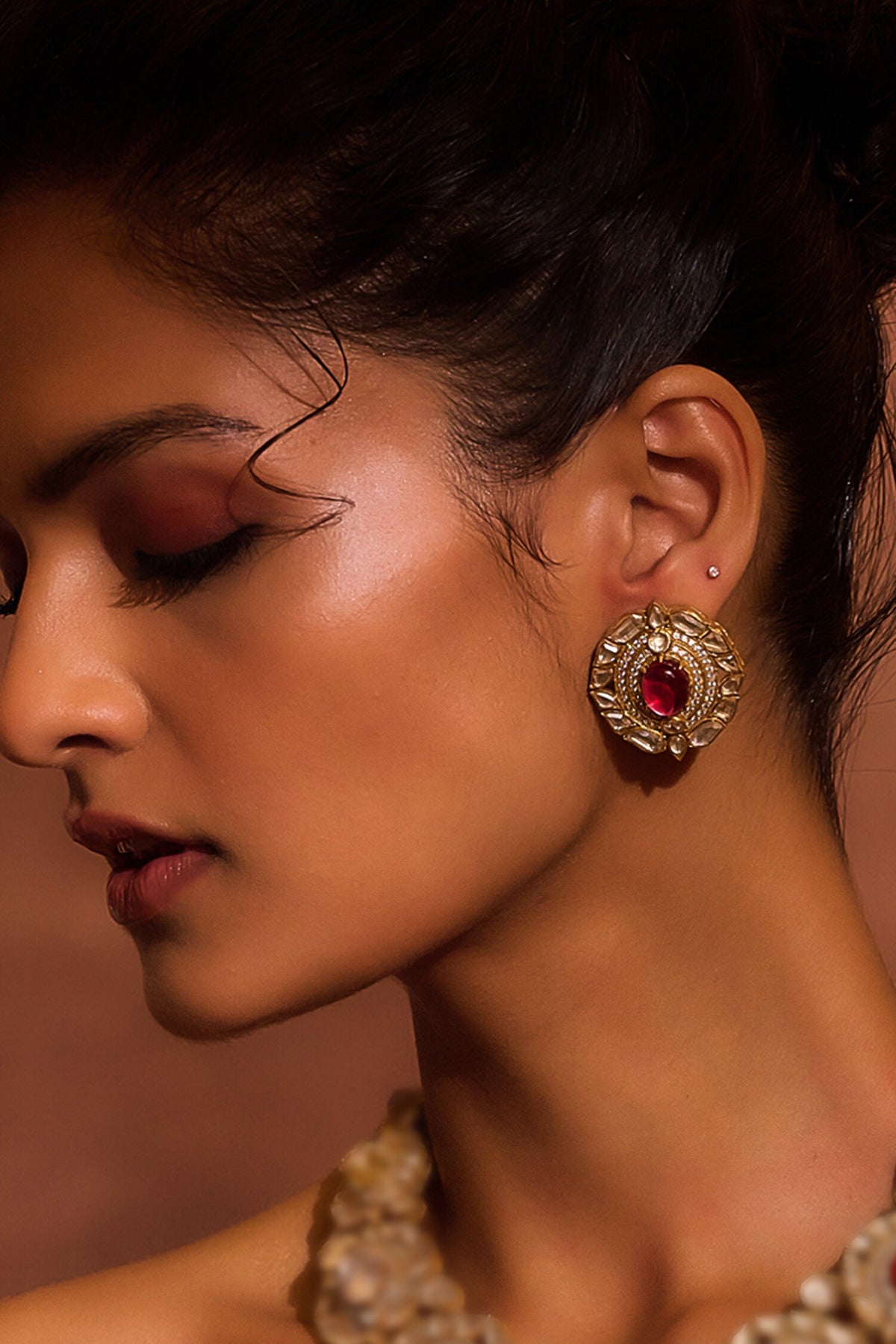Round Embellished Stud Earrings 