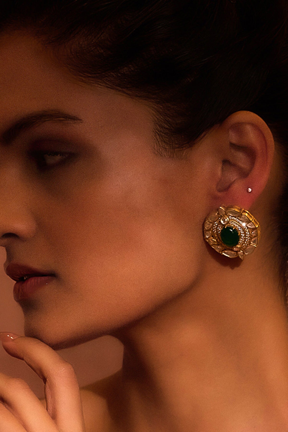 Round Onyx Embellished Stud Earrings 